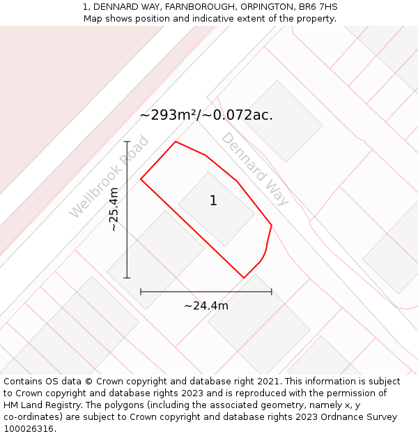 1, DENNARD WAY, FARNBOROUGH, ORPINGTON, BR6 7HS: Plot and title map