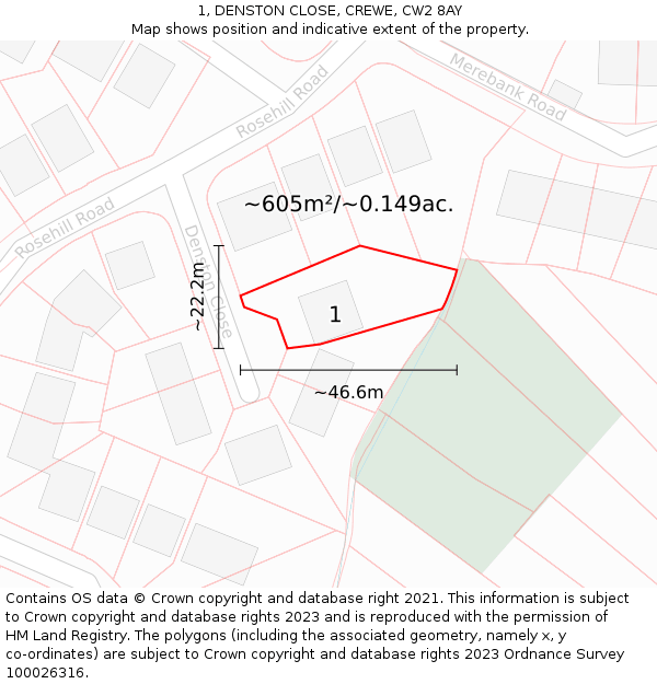 1, DENSTON CLOSE, CREWE, CW2 8AY: Plot and title map