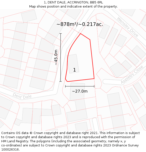 1, DENT DALE, ACCRINGTON, BB5 6RL: Plot and title map
