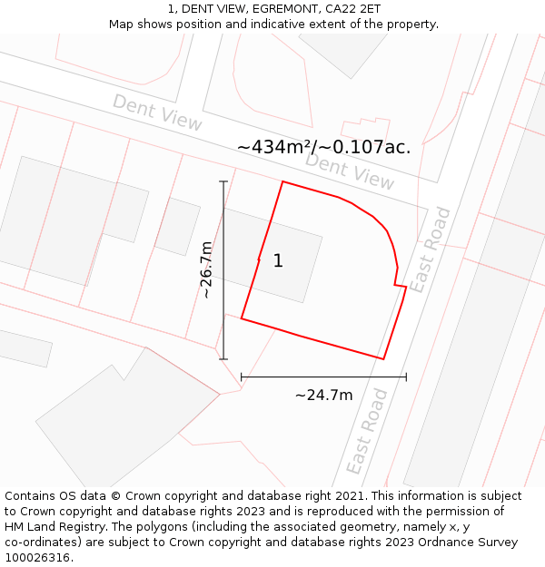 1, DENT VIEW, EGREMONT, CA22 2ET: Plot and title map