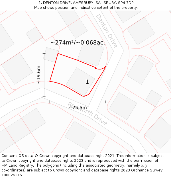 1, DENTON DRIVE, AMESBURY, SALISBURY, SP4 7DP: Plot and title map