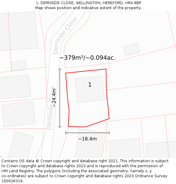 1, DERNSIDE CLOSE, WELLINGTON, HEREFORD, HR4 8BP: Plot and title map