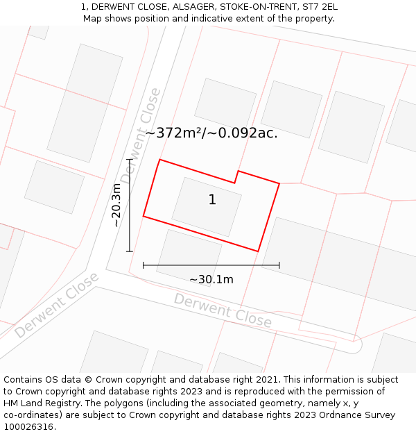 1, DERWENT CLOSE, ALSAGER, STOKE-ON-TRENT, ST7 2EL: Plot and title map