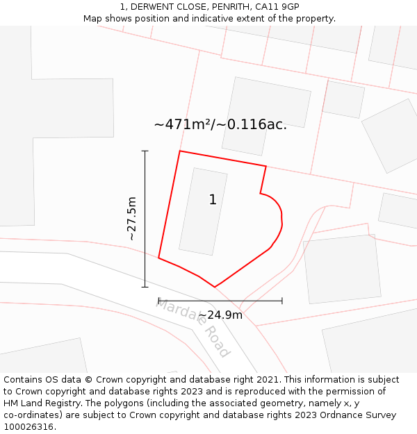 1, DERWENT CLOSE, PENRITH, CA11 9GP: Plot and title map