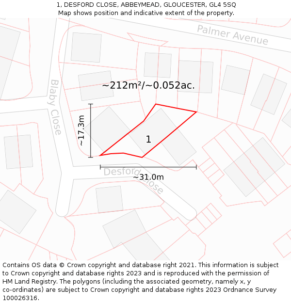 1, DESFORD CLOSE, ABBEYMEAD, GLOUCESTER, GL4 5SQ: Plot and title map