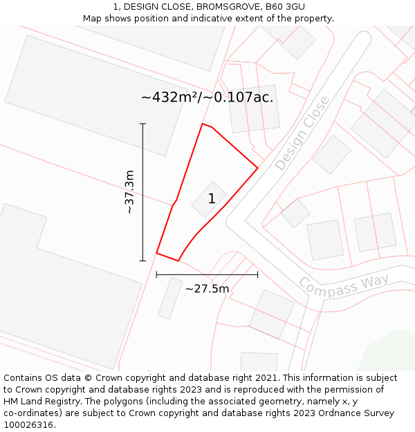 1, DESIGN CLOSE, BROMSGROVE, B60 3GU: Plot and title map