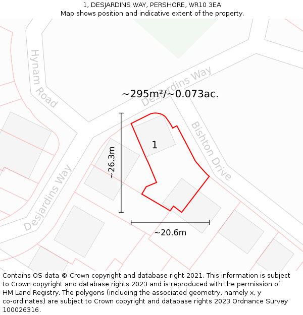 1, DESJARDINS WAY, PERSHORE, WR10 3EA: Plot and title map