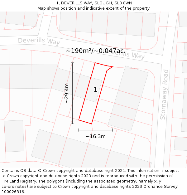 1, DEVERILLS WAY, SLOUGH, SL3 8WN: Plot and title map