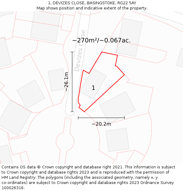 1, DEVIZES CLOSE, BASINGSTOKE, RG22 5AY: Plot and title map