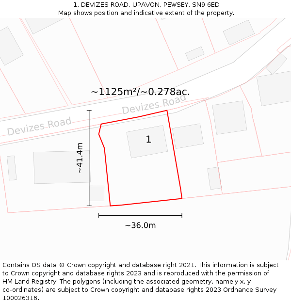 1, DEVIZES ROAD, UPAVON, PEWSEY, SN9 6ED: Plot and title map