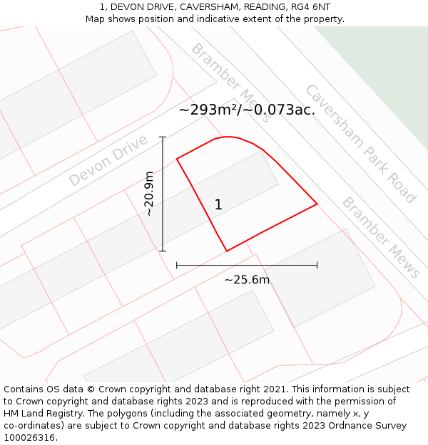 1, DEVON DRIVE, CAVERSHAM, READING, RG4 6NT: Plot and title map