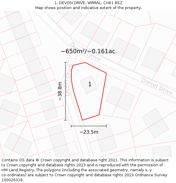 1, DEVON DRIVE, WIRRAL, CH61 8SZ: Plot and title map