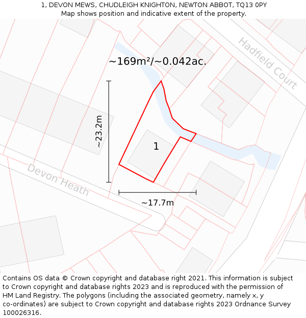 1, DEVON MEWS, CHUDLEIGH KNIGHTON, NEWTON ABBOT, TQ13 0PY: Plot and title map