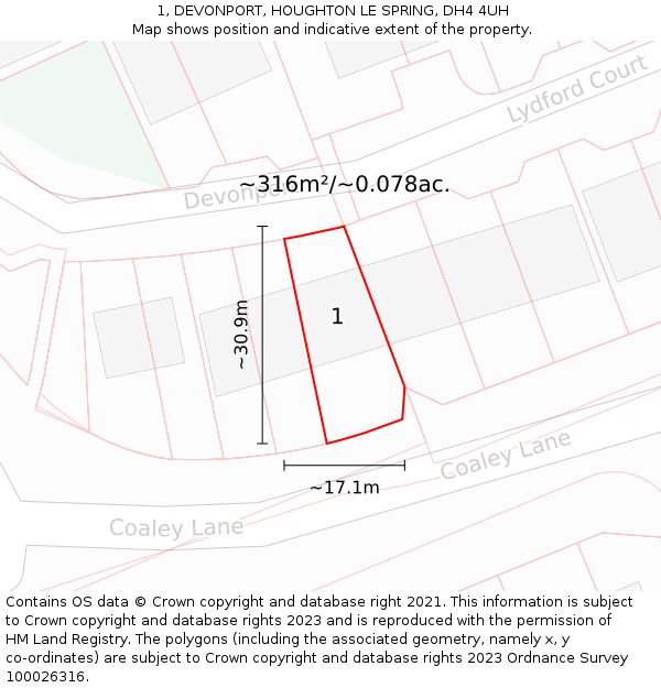 1, DEVONPORT, HOUGHTON LE SPRING, DH4 4UH: Plot and title map