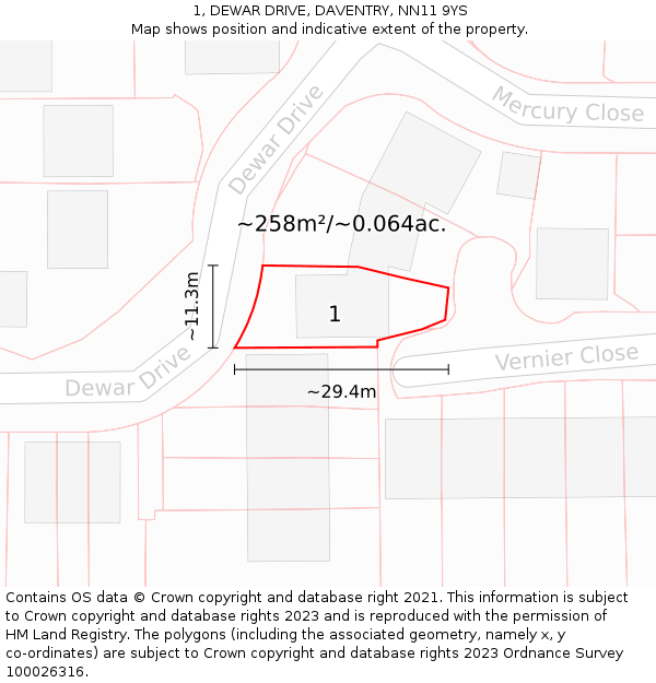 1, DEWAR DRIVE, DAVENTRY, NN11 9YS: Plot and title map