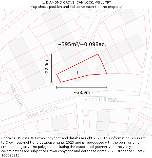 1, DIAMOND GROVE, CANNOCK, WS11 7FT: Plot and title map