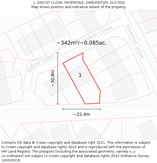 1, DIDCOT CLOSE, FAVERDALE, DARLINGTON, DL3 0GQ: Plot and title map