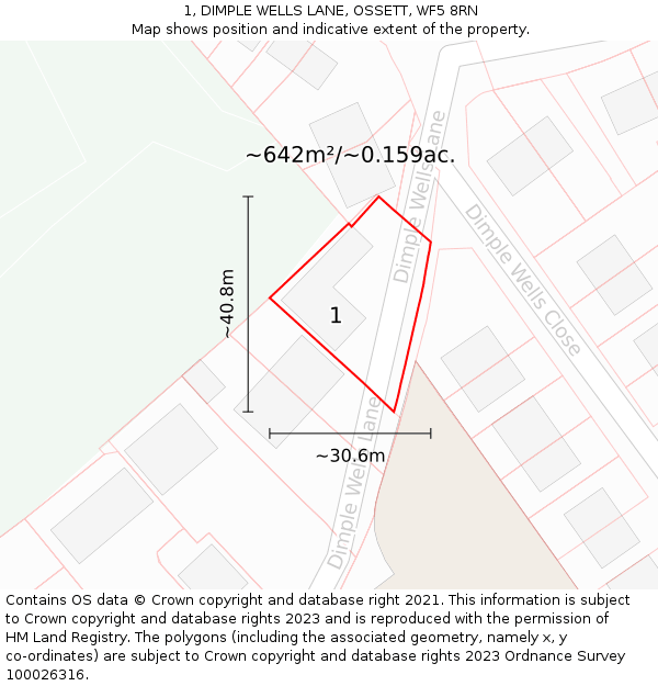 1, DIMPLE WELLS LANE, OSSETT, WF5 8RN: Plot and title map