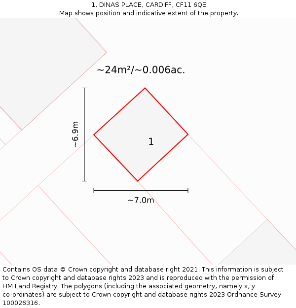 1, DINAS PLACE, CARDIFF, CF11 6QE: Plot and title map