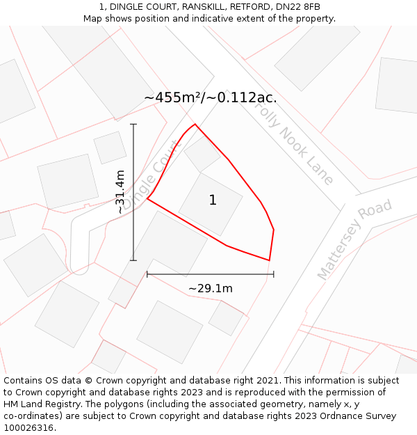 1, DINGLE COURT, RANSKILL, RETFORD, DN22 8FB: Plot and title map