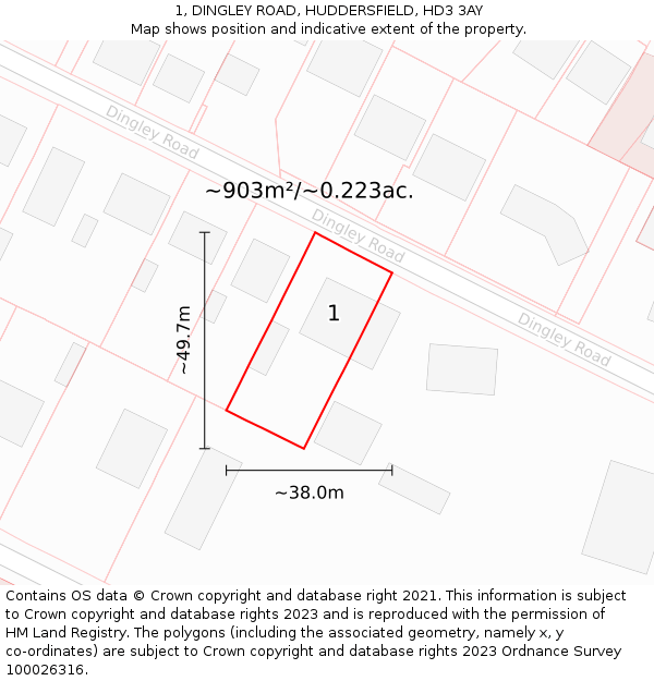 1, DINGLEY ROAD, HUDDERSFIELD, HD3 3AY: Plot and title map