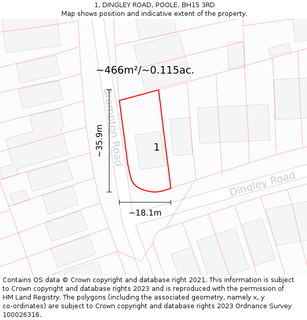 1, DINGLEY ROAD, POOLE, BH15 3RD: Plot and title map