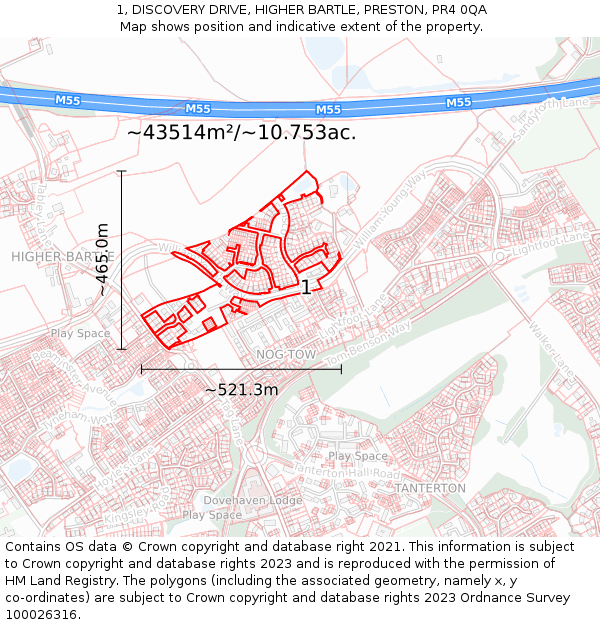 1, DISCOVERY DRIVE, HIGHER BARTLE, PRESTON, PR4 0QA: Plot and title map