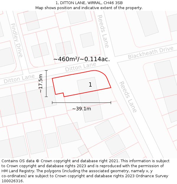 1, DITTON LANE, WIRRAL, CH46 3SB: Plot and title map