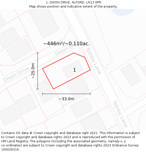 1, DIXON DRIVE, ALFORD, LN13 0PR: Plot and title map
