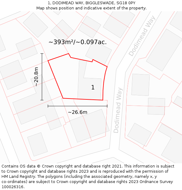1, DODIMEAD WAY, BIGGLESWADE, SG18 0PY: Plot and title map