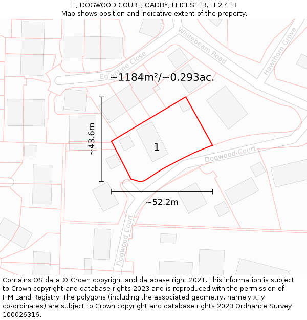 1, DOGWOOD COURT, OADBY, LEICESTER, LE2 4EB: Plot and title map