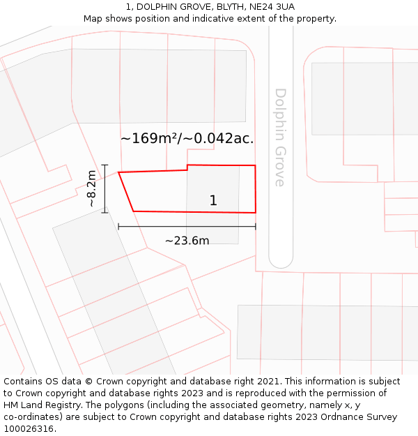 1, DOLPHIN GROVE, BLYTH, NE24 3UA: Plot and title map