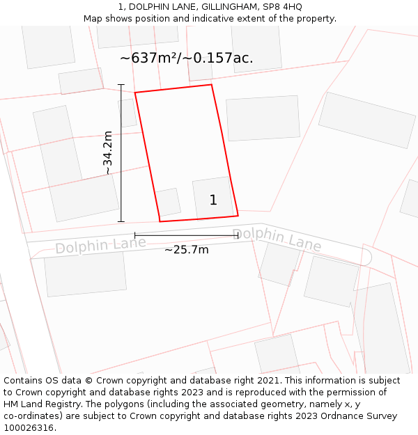 1, DOLPHIN LANE, GILLINGHAM, SP8 4HQ: Plot and title map