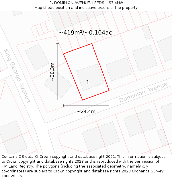 1, DOMINION AVENUE, LEEDS, LS7 4NW: Plot and title map