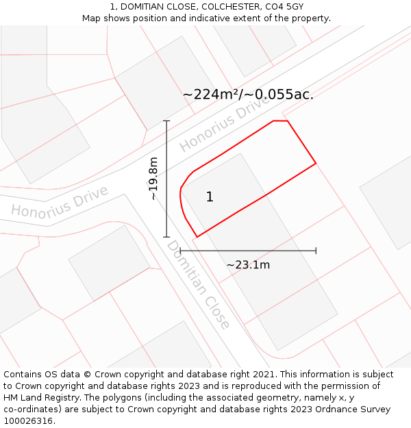 1, DOMITIAN CLOSE, COLCHESTER, CO4 5GY: Plot and title map