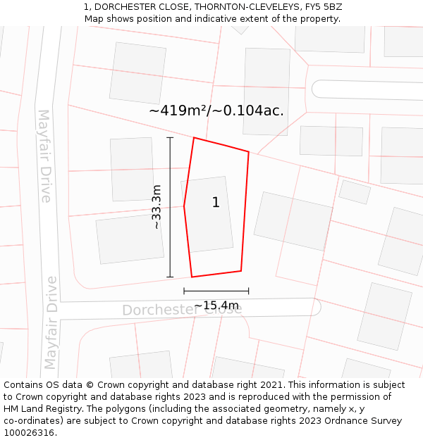 1, DORCHESTER CLOSE, THORNTON-CLEVELEYS, FY5 5BZ: Plot and title map