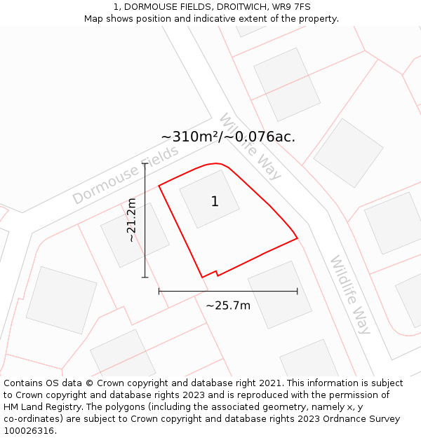 1, DORMOUSE FIELDS, DROITWICH, WR9 7FS: Plot and title map