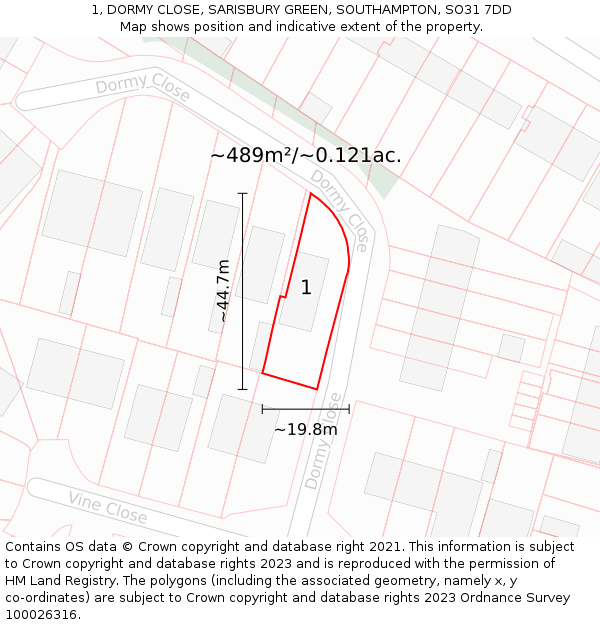 1, DORMY CLOSE, SARISBURY GREEN, SOUTHAMPTON, SO31 7DD: Plot and title map