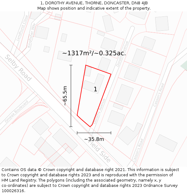 1, DOROTHY AVENUE, THORNE, DONCASTER, DN8 4JB: Plot and title map