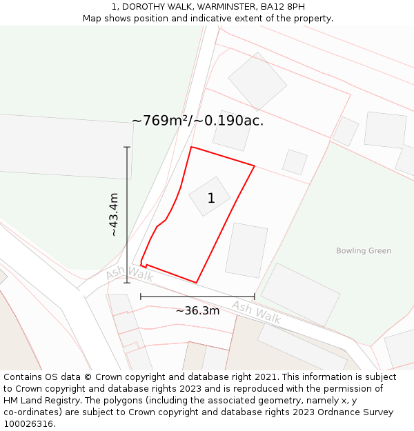 1, DOROTHY WALK, WARMINSTER, BA12 8PH: Plot and title map