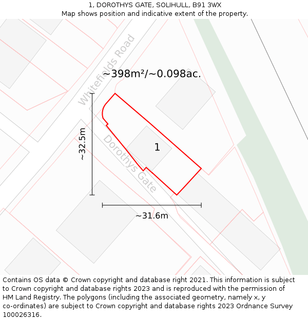 1, DOROTHYS GATE, SOLIHULL, B91 3WX: Plot and title map