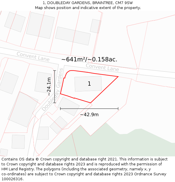 1, DOUBLEDAY GARDENS, BRAINTREE, CM7 9SW: Plot and title map