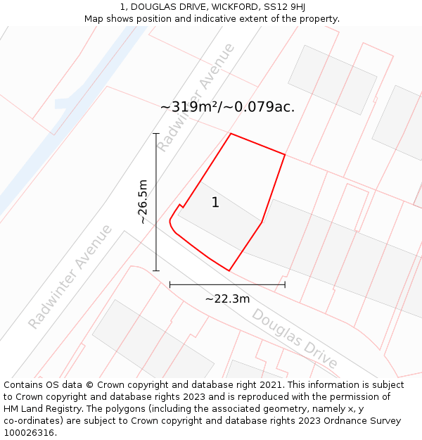 1, DOUGLAS DRIVE, WICKFORD, SS12 9HJ: Plot and title map