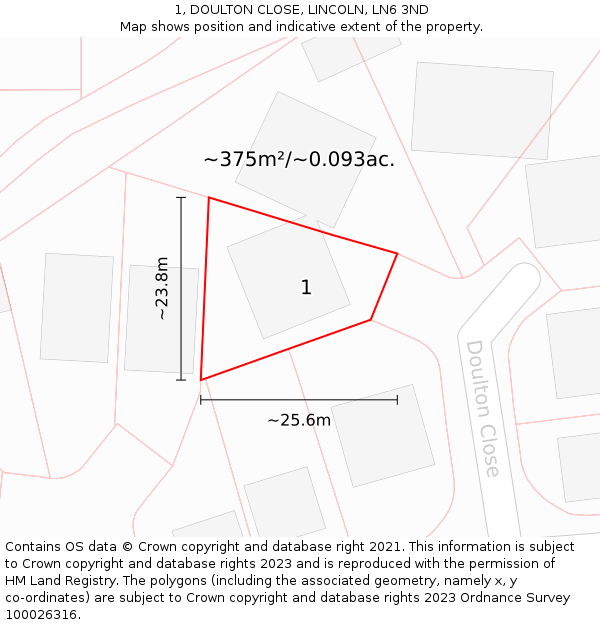 1, DOULTON CLOSE, LINCOLN, LN6 3ND: Plot and title map