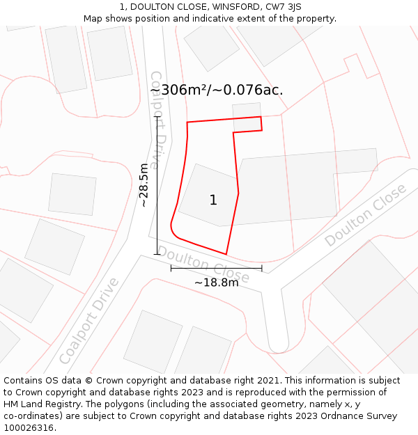 1, DOULTON CLOSE, WINSFORD, CW7 3JS: Plot and title map
