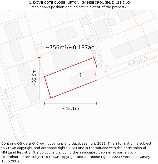 1, DOVE COTE CLOSE, UPTON, GAINSBOROUGH, DN21 5NG: Plot and title map