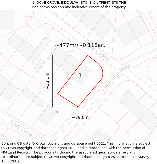 1, DOVE GROVE, BIDDULPH, STOKE-ON-TRENT, ST8 7HE: Plot and title map