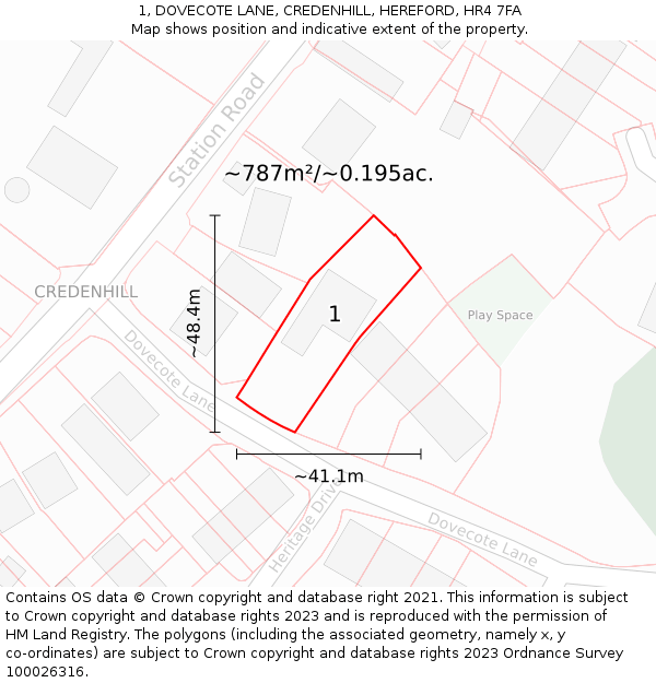 1, DOVECOTE LANE, CREDENHILL, HEREFORD, HR4 7FA: Plot and title map