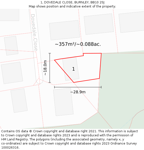 1, DOVEDALE CLOSE, BURNLEY, BB10 2SJ: Plot and title map