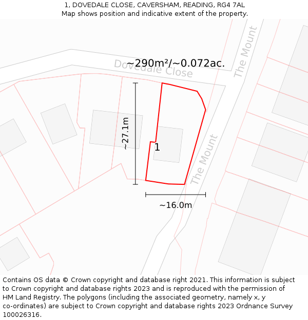 1, DOVEDALE CLOSE, CAVERSHAM, READING, RG4 7AL: Plot and title map